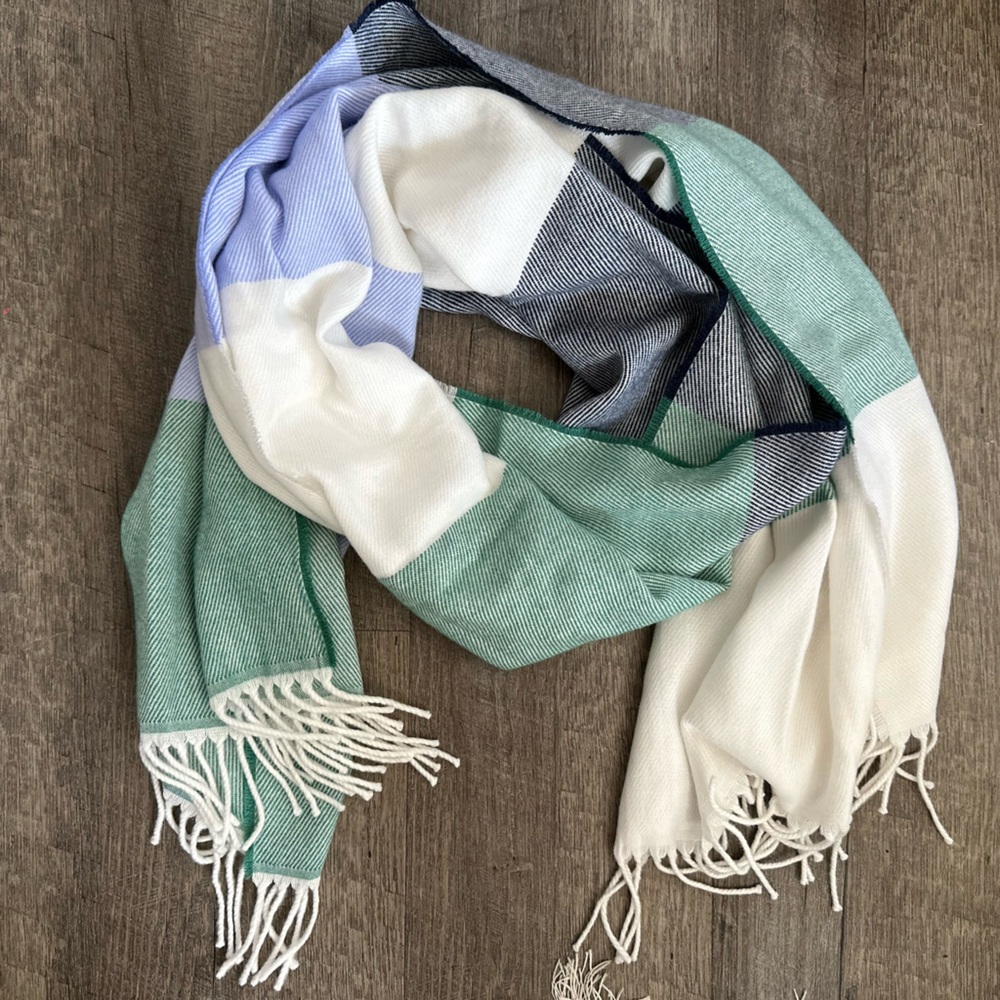 NEW J. Crew Green, Blue, and White Checkered Scarf